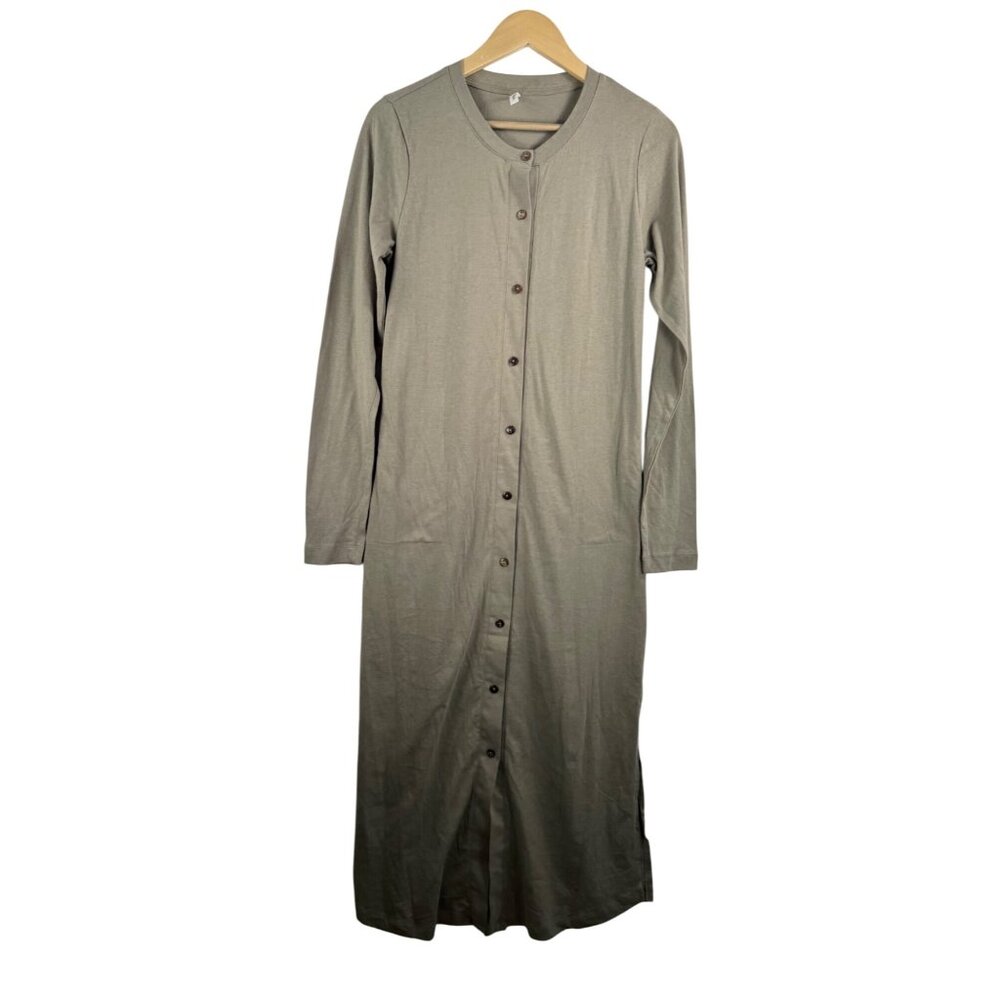 Wishlist midi length knit soft button up shirt bodycon dress olive 90s Y2K sz‎ M